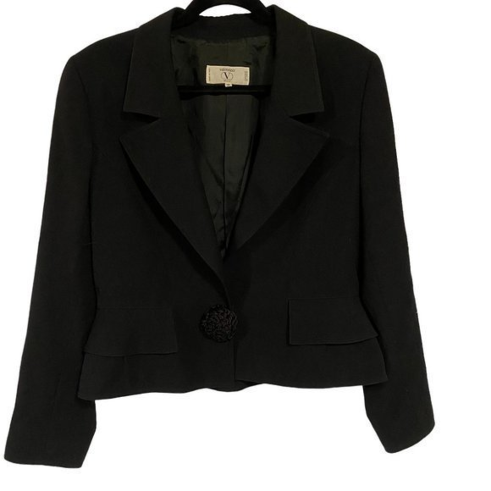 Valentino Cropped Black Blazer with Rosettes Size‎ 14